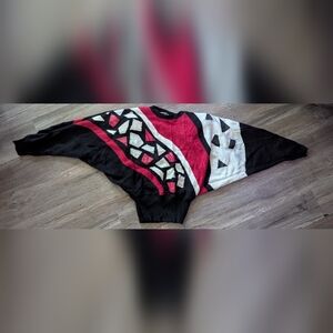 Chic Black and Red Geometric Sweater Vintage 1980s